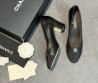 Женские кожаные туфли Chanel черные с текстильным носом каблук 6 см 2025