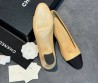 Женские кожаные туфли Chanel бежевые с черным текстильным носом каблук 6 см 2025