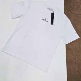 Мужская футболка Stone Island Logo белая с черным логотипом 2025