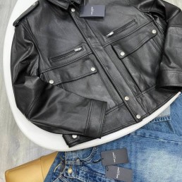 Женская кожаная куртка Saint Laurent черная 2025