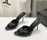 Женские кожаные мюли Saint Laurent черные с острым носком каблук 9 см 2025