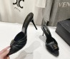 Женские кожаные мюли Saint Laurent черные с острым носком каблук 9 см 2025