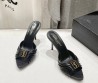 Женские кожаные мюли Saint Laurent черные с острым носком каблук 9 см 2025