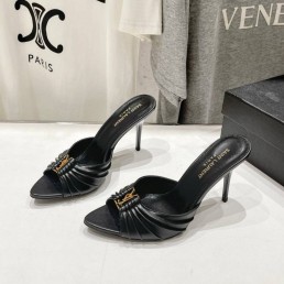 Женские кожаные мюли Saint Laurent черные с острым носком каблук 9 см 2025