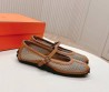Женские кожаные балетки Hermes с сеткой коричневые 2025