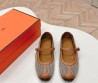 Женские кожаные балетки Hermes с сеткой коричневые 2025