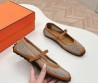 Женские кожаные балетки Hermes с сеткой коричневые 2025