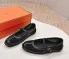 Женские кожаные балетки Hermes с сеткой черные 2025