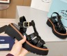 Женские кожаные сандалии Prada черные лакированные 2025