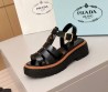 Женские кожаные сандалии Prada черные лакированные 2025