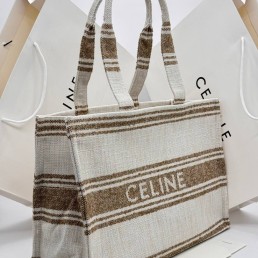 Женская текстильная сумка Celine бежевая в полоску 40х28 2025