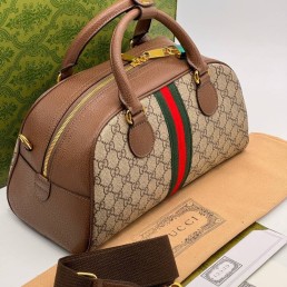 Женская комбинированная сумка Gucci коричневая 33х19 2025