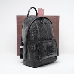 Мужской кожаный рюкзак Etro черный с узором 40х30 2025