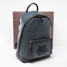 Мужской кожаный рюкзак Etro синий с узором 40х30 2025