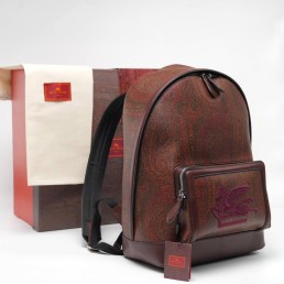 Мужской кожаный рюкзак Etro коричневый с узором 40х30 2025