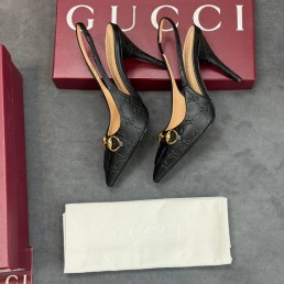 Женские текстильные туфли Gucci черные с открытой пяткой 2025