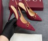 Женские текстильные туфли Gucci бордовые с открытой пяткой 2025