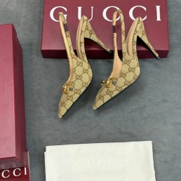 Женские текстильные туфли Gucci бежевые с открытой пяткой 2025