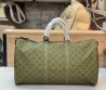 Дорожная кожаная сумка унисекс Louis Vuitton зеленая в логотипах 50х27 2025