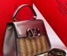 Женская кожаная сумка с плетением Valentino серебристая 23х16 2025