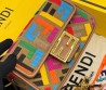 Женская текстильная сумка Fendi коричневая с разноцветными буквами 20х10 2025