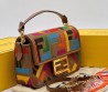 Женская текстильная сумка Fendi коричневая с разноцветными буквами 20х10 2025