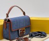 Женская текстильная сумка Fendi синяя с коричневым 20х10 2025