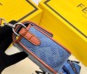 Женская текстильная сумка Fendi синяя с коричневым 20х10 2025