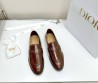 Женские кожаные лоферы Christian Dior коричневые с перфорацией 2025