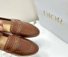 Женские кожаные лоферы Christian Dior коричневые с перфорацией 2025