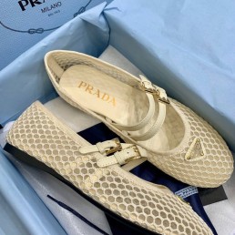 Женские сетчатые балетки Prada Mesh белые 2025