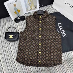 Женский жилет на пуху Celine черный с принтом 2025
