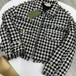 Женский шерстяной жакет Gucci черно-белый 2025