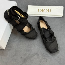 Женские текстильные балетки Christian Dior черные с ремешком 2025