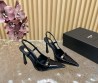 Женские кожаные туфли Saint Laurent черные лакированные с открытой пяткой каблук 11 см 2025