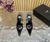 Женские кожаные туфли Saint Laurent черные лакированные с открытой пяткой каблук 11 см 2025