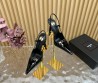 Женские кожаные туфли Saint Laurent черные лакированные с открытой пяткой каблук 11 см 2025