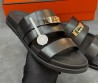 Мужские кожаные шлепанцы Hermes черные с пряжкой 2025