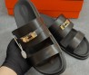 Мужские кожаные шлепанцы Hermes черные с пряжкой 2025