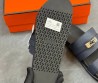Мужские кожаные шлепанцы Hermes синие с пряжкой 2025