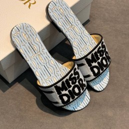 Женские текстильные шлепанцы Christian Dior голубые 2025