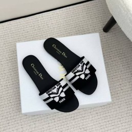 Женские текстильные шлепанцы Christian Dior Papillon черные с белым 2025