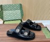 Женские кожаные шлепанцы Gucci черные со стразами 2025