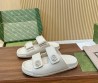 Женские кожаные шлепанцы Gucci белые со стразами 2025