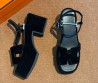 Женские велюровые босоножки Hermes черные на платформе 2025