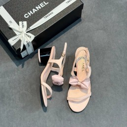 Женские кожаные босоножки Chanel розовые с бантиком 2025