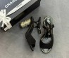 Женские замшевые босоножки Chanel черные с металлическим каблуком 2025