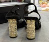 Женские замшевые босоножки Chanel черные с металлическим каблуком 2025