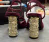 Женские замшевые босоножки Chanel бордовые с металлическим каблуком 2025