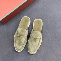Женские замшевые лоферы без задника Loro Piana Summer Charms Walk зеленые 2025